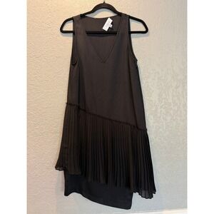 Derek Lam 10 Crosby Black Sleeveless Asymmetrical Pleated Shift Dress Size 6